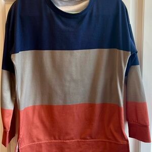 Women’s Sweat Shirt,  Color Block Blue, Gray, Orange.  Size L